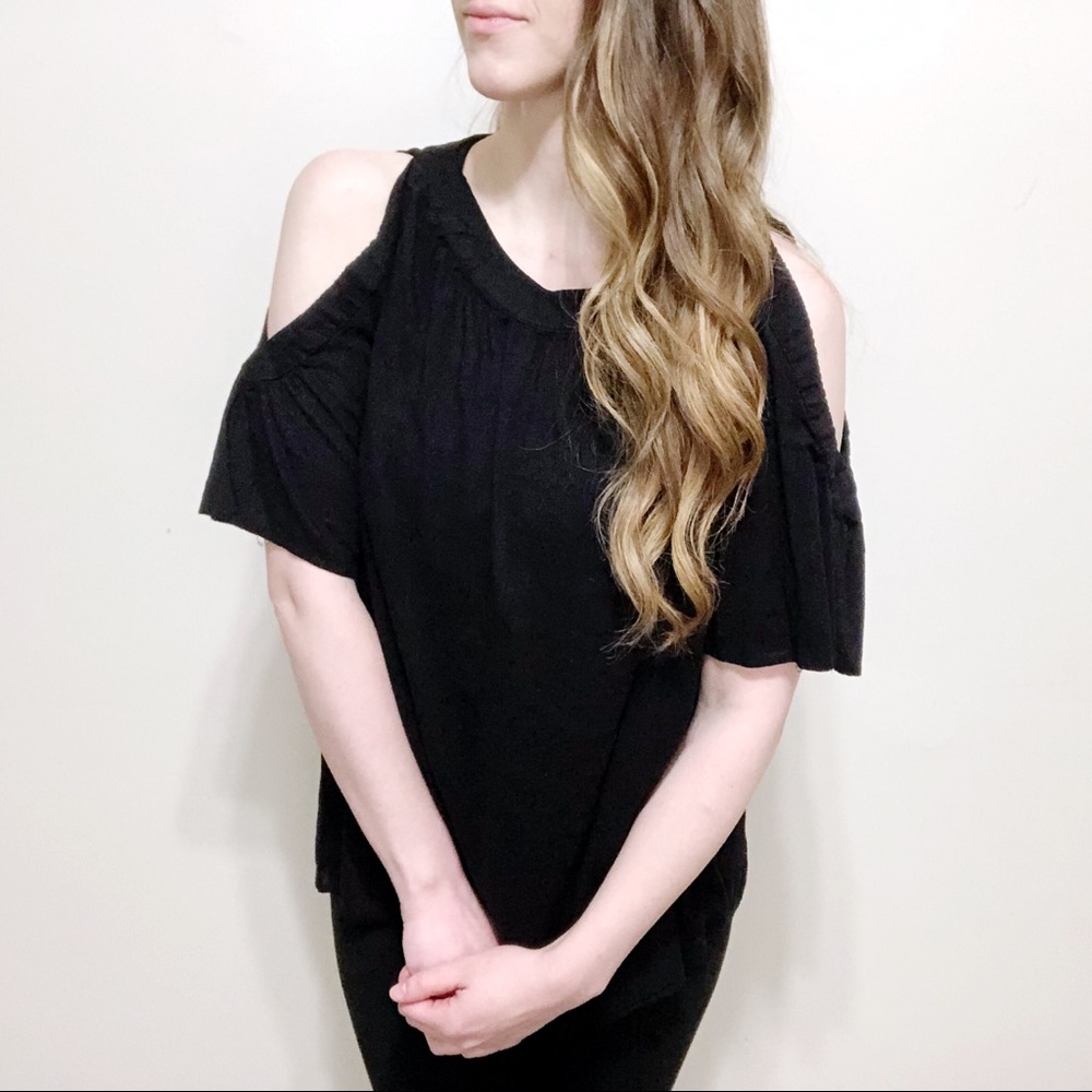 Old Navy Black Bell Sleeve Cold Shoulder Top - Picture 4 of 7